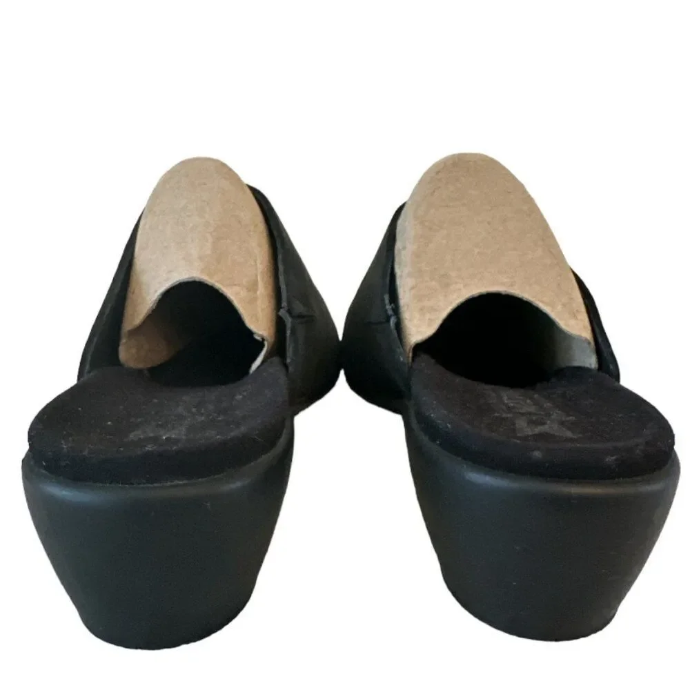 Mephisto Black Leather Nubuck Wedge Slip On Sandal Womens sz EU 40 US 10 Comfort